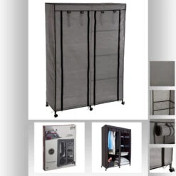 Armoire De Rangement 4 étagères Et 1 Penderie Gris En Tissu -ATMOSPHERA Soldes Boutique armoire de rangement 4 etageres et 1 penderie gris en tissu 2