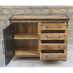 Buffet 1 Porte 4 Tiroirs Bois De Manguier Et Métal -ATMOSPHERA Soldes Boutique buffet 1 porte 4 tiroirs bois de manguier et metal 2