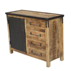 Buffet 1 Porte 4 Tiroirs Bois De Manguier Et Métal