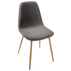 Chaise Roka Velours Gris Et Hêtre Atmosphera