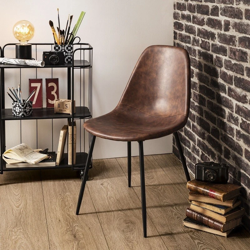 Chaise Vladi Effet Cuir Marron Atmosphera 2 Chaise Vladi Effet Cuir Marron Atmosphera – Image 2