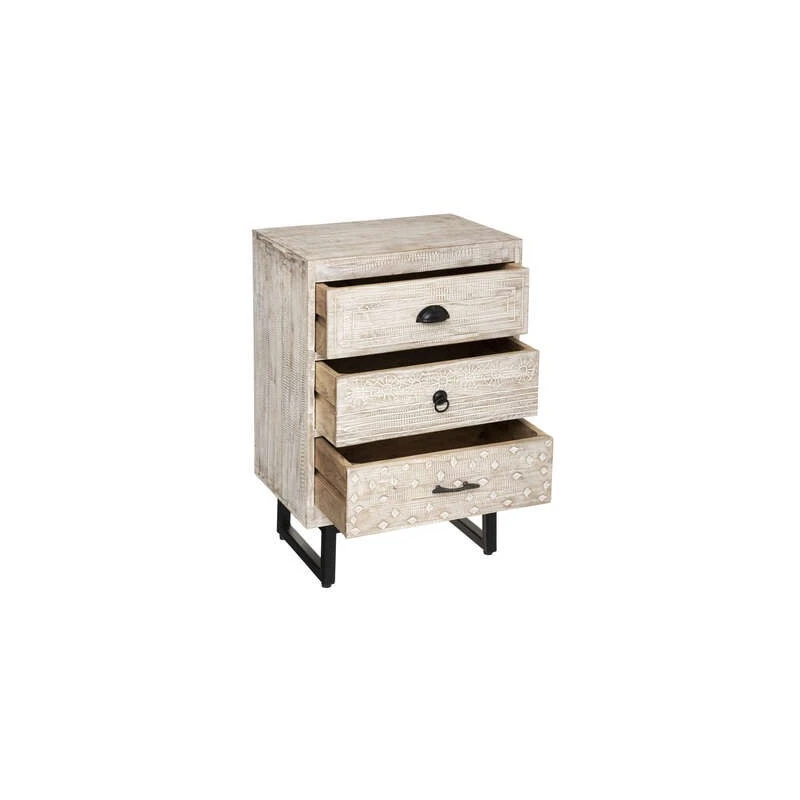 Chevet 3 Tiroirs Bois Blanchi Ajay Atmosphera 2 Chevet 3 Tiroirs Bois Blanchi Ajay Atmosphera – Image 2