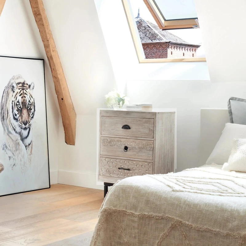 Chevet 3 Tiroirs Bois Blanchi Ajay Atmosphera 4 Chevet 3 Tiroirs Bois Blanchi Ajay Atmosphera – Image 4