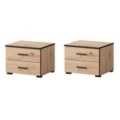 Ensemble De 2 Chevets 2 Tiroirs Nantes Noir Et Bois