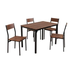 Ensemble Table + 4 Chaises Métal Et Effet Bois