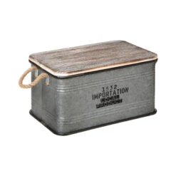 Lot De 3 Malles Métal Gris Plateau Bois Atmosphera -ATMOSPHERA Soldes Boutique lot de 3 malles metal gris plateau bois atmosphera 1 3