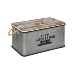 Lot De 3 Malles Métal Gris Plateau Bois Atmosphera -ATMOSPHERA Soldes Boutique lot de 3 malles metal gris plateau bois atmosphera 1 5