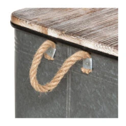 Lot De 3 Malles Métal Gris Plateau Bois Atmosphera -ATMOSPHERA Soldes Boutique lot de 3 malles metal gris plateau bois atmosphera 1 8