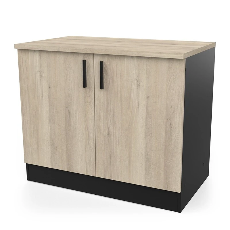 Demeyere Meuble Bas 2 Portes 100 Cm Origan Noir Et Bois 1 Demeyere Meuble Bas 2 Portes 100 Cm Origan Noir Et Bois