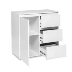 Meuble De Rangement 1 Porte 3 Tiroirs Blanc -ATMOSPHERA Soldes Boutique meuble de rangement 1 porte 3 tiroirs blanc image 1 2