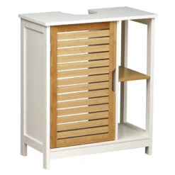 Meuble Sous Lavabo 1 Porte Blanc Et Bambou Coconut