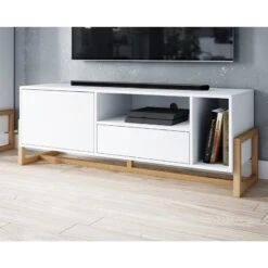 Meuble TV 2 Portes 2 Niches Oslo Blanc -ATMOSPHERA Soldes Boutique meuble tv 2 portes 2 niches oslo blanc 4
