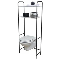 Meuble WC 2 Tablettes Pour Toilettes Noir Et Chrome