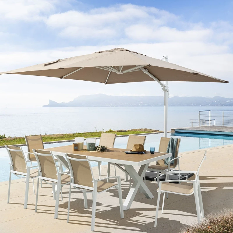 Parasol Décentré Eléa Inclinable Carré Oléfine Noisette/blanc Hespéride 1 Parasol Décentré Eléa Inclinable Carré Oléfine Noisette/blanc Hespéride