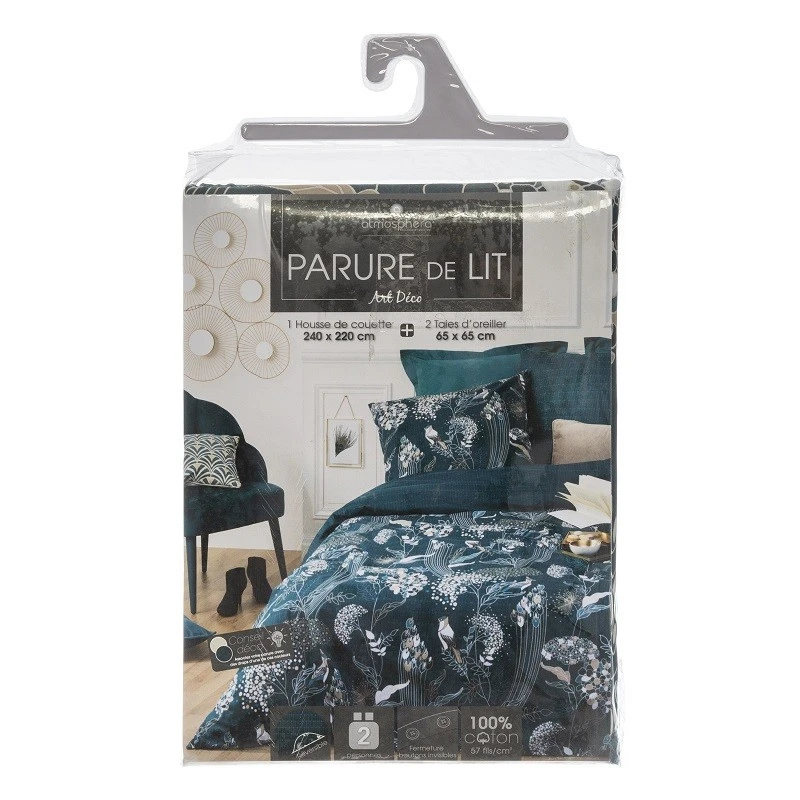Parure De Lit Paon Bleu Canard 240x220 Atmosphera 5 Parure De Lit Paon Bleu Canard 240x220 Atmosphera – Image 5