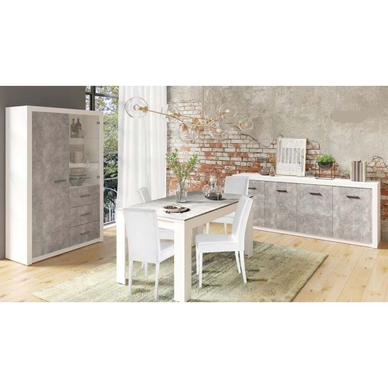 Table à Manger 180cm Blanc Et Gris Béton Gent 2 Table à Manger 180cm Blanc Et Gris Béton Gent – Image 2
