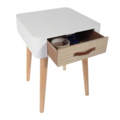 Table De Chevet Pieds Bois 1 Tiroir Blanc -ATMOSPHERA Soldes Boutique table de chevet pieds bois 1 tiroir blanc 4