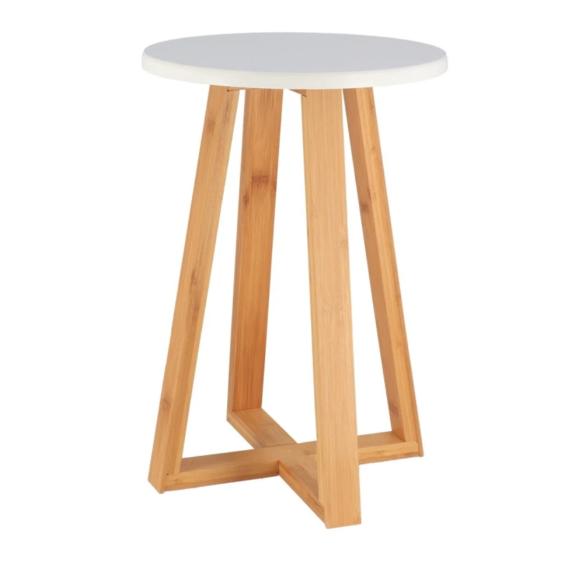 Tabouret Avec Pieds En Bambou & Plateau Blanc 1 Tabouret Avec Pieds En Bambou & Plateau Blanc