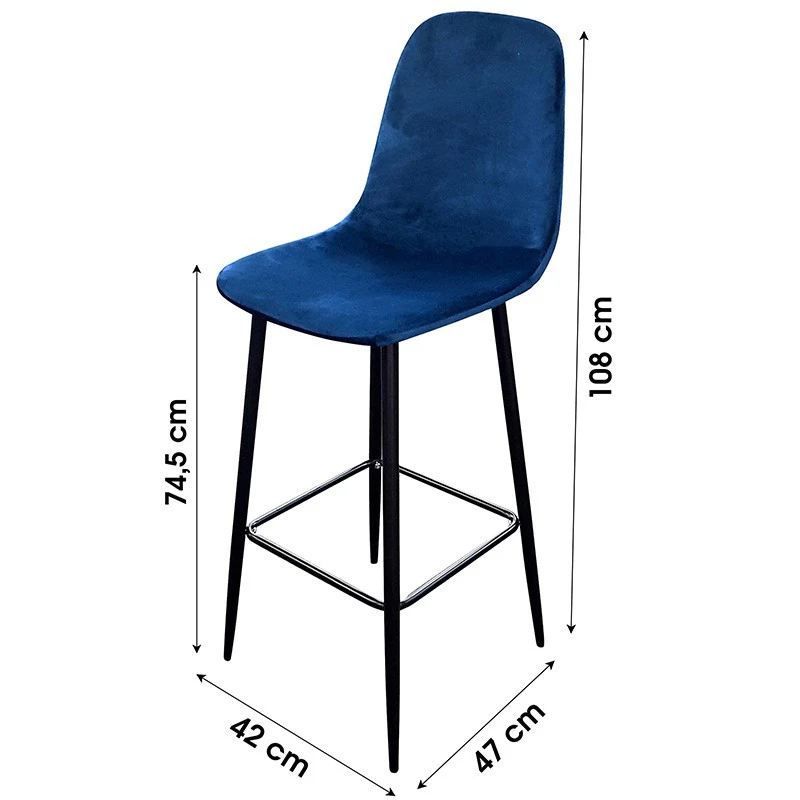 Tabouret De Bar En Velours Bleu Indigo Pieds Métal Inoui 2 Tabouret De Bar En Velours Bleu Indigo Pieds Métal Inoui – Image 2