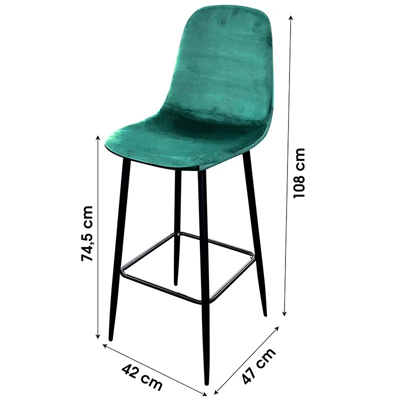 Tabouret De Bar En Velours Vert Pieds Métal Inoui 2 Tabouret De Bar En Velours Vert Pieds Métal Inoui – Image 2