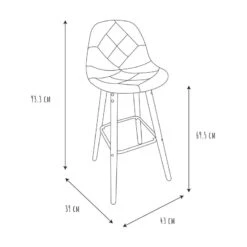 Tabouret De Bar Patchwork Gris Pieds Bois -ATMOSPHERA Soldes Boutique tabouret de bar patchwork gris pieds bois 5