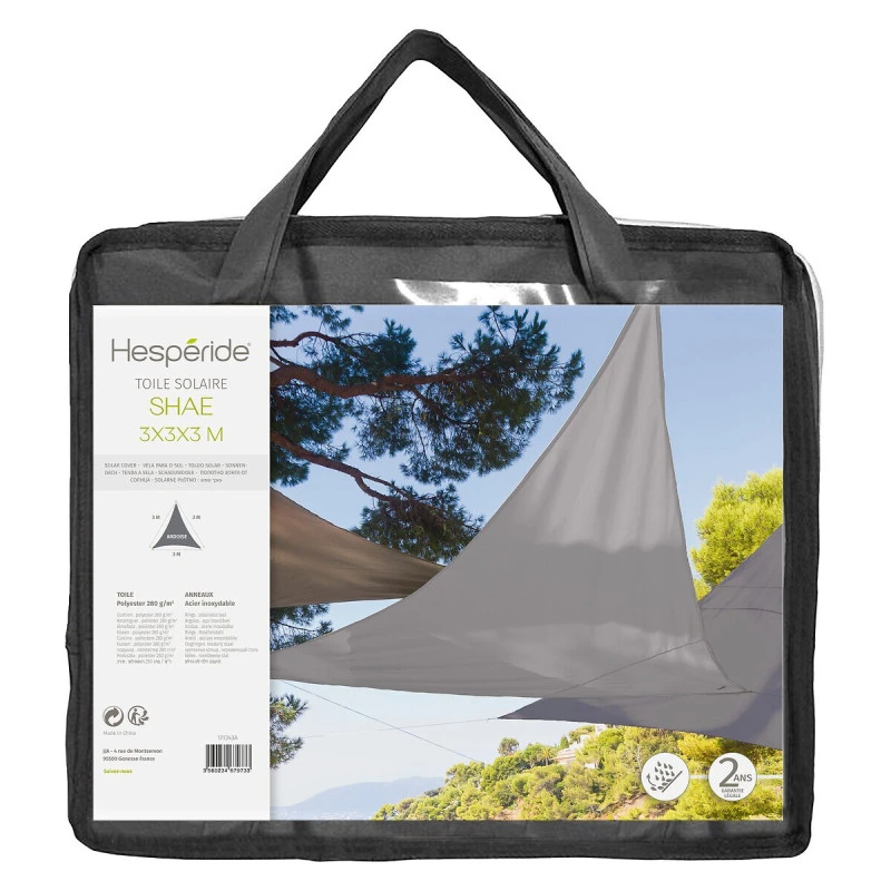 Toile Solaire 3x3x3m Shae Ardoise Hespéride 3 Toile Solaire 3x3x3m Shae Ardoise Hespéride – Image 3
