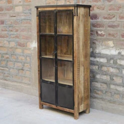 Vitrine 2 Portes Bois De Manguier Et Métal -ATMOSPHERA Soldes Boutique vitrine 2 portes bois de manguier et metal 1 5