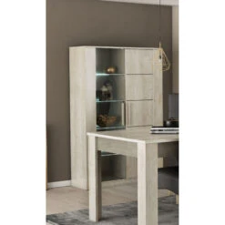 Demeyere Vitrine LED 2 Portes CANNES Chêne Champagne/béton Clair -ATMOSPHERA Soldes Boutique vitrine led 2 portes cannes chene champagne beton clair 3