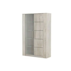 Demeyere Vitrine LED 2 Portes CANNES Chêne Champagne/béton Clair -ATMOSPHERA Soldes Boutique vitrine led 2 portes cannes chene champagne beton clair 4